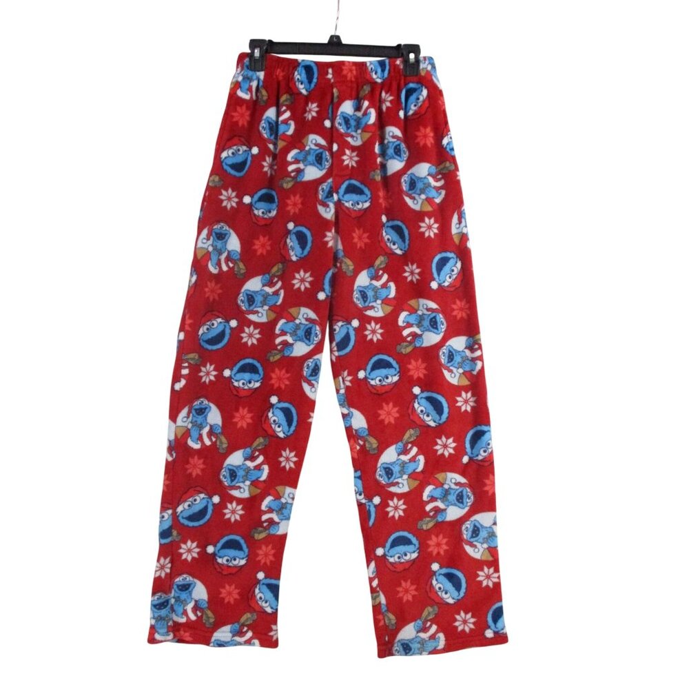 Sesame Street Red Fleece Pajama‎ Pants With Cookie Monster & Snowflakes Small